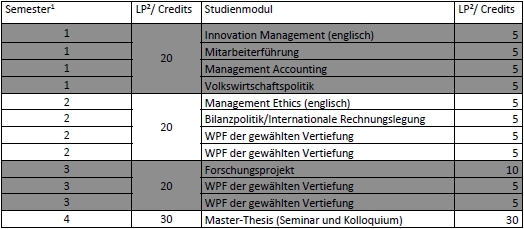 Curriculum Online-Masterstudiengang BWL