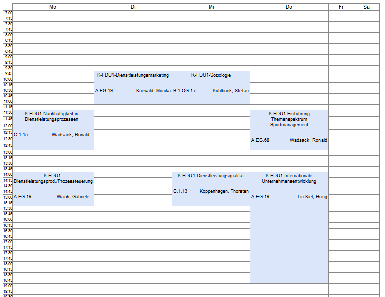 Beispiel: Vorlesungsplan 1. Semester