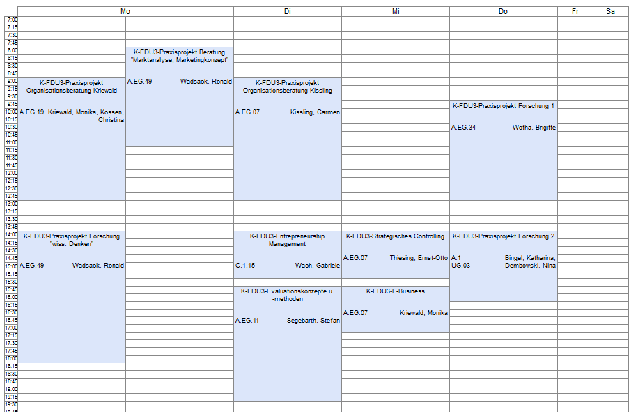Beispiel: Vorlesungsplan 3. Semester