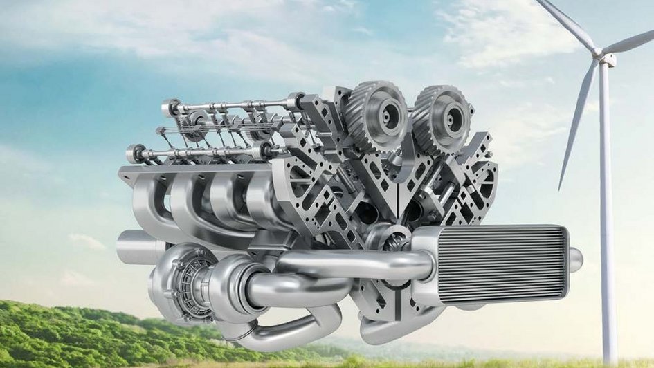 Ein Motorblock visualisiert das Thema Antriebstechnik.