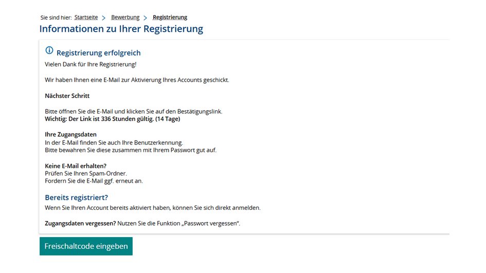 4. Bitte fordere den Freischaltcode an. Er wird dir per E-Mail zugeschickt und ist zwei Wochen gültig.