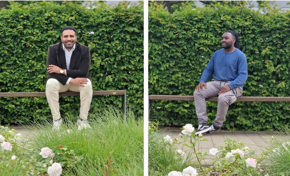 Amro Elsherbini, Masterstudent an der Fakultät Maschinenbau (links), und Durio Ngnimpea, Bachelorstudent an der Fakultät Informatik der Ostfalia.