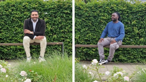 Amro Elsherbini, Masterstudent an der Fakultät Maschinenbau (links), und Durio Ngnimpea, Bachelorstudent an der Fakultät Informatik der Ostfalia.