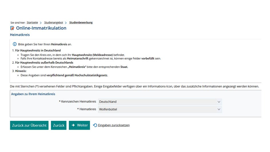 9. Bitte mache deine Angaben zu deinem Heimatkreis und klicke auf "Weiter".