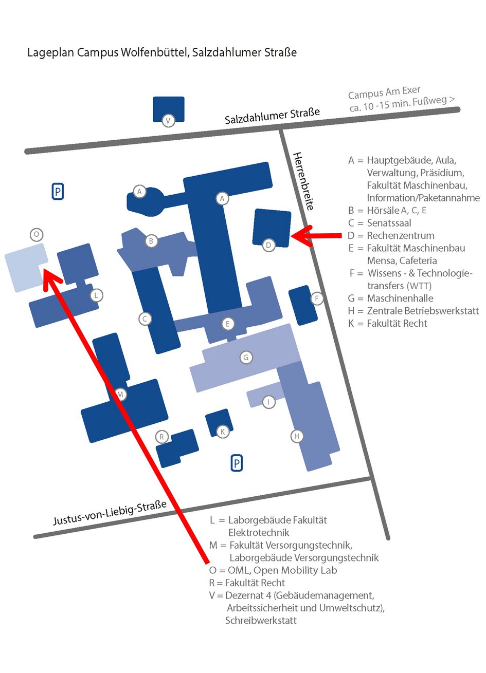 Lageplan Salzdahlumer Strasse Ostfalia OML und Rechenzentrum 2025