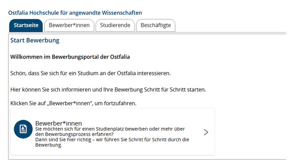1. Bitte klicke auf "Bewerbung starten", um dich zu registrieren.