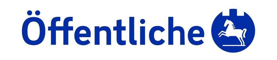 Schriftzug "Öffentliche"; rechts daneben grafische Darstellung eines Pferdes