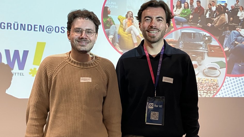 Teil des Gründen@Ostfalia-Teams: Maximilian Kuzaj (links) und Burak Dönmez.