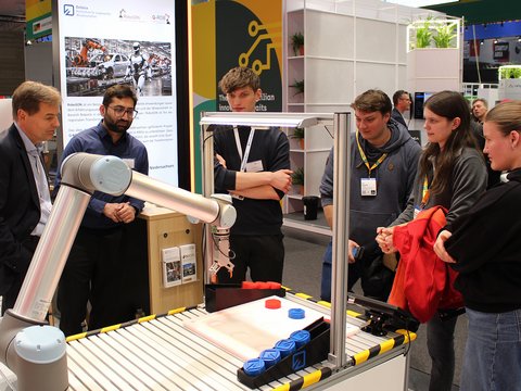 Researchers from Ostfalia University of Applied Sciences and Arts at Hannover Messe 2026. (opens enlarged image)