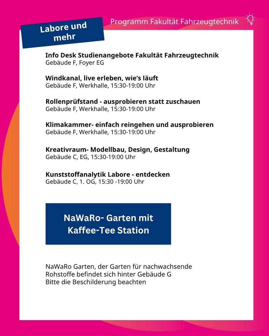 Programm der Fakultät Fahrzeugtechnik