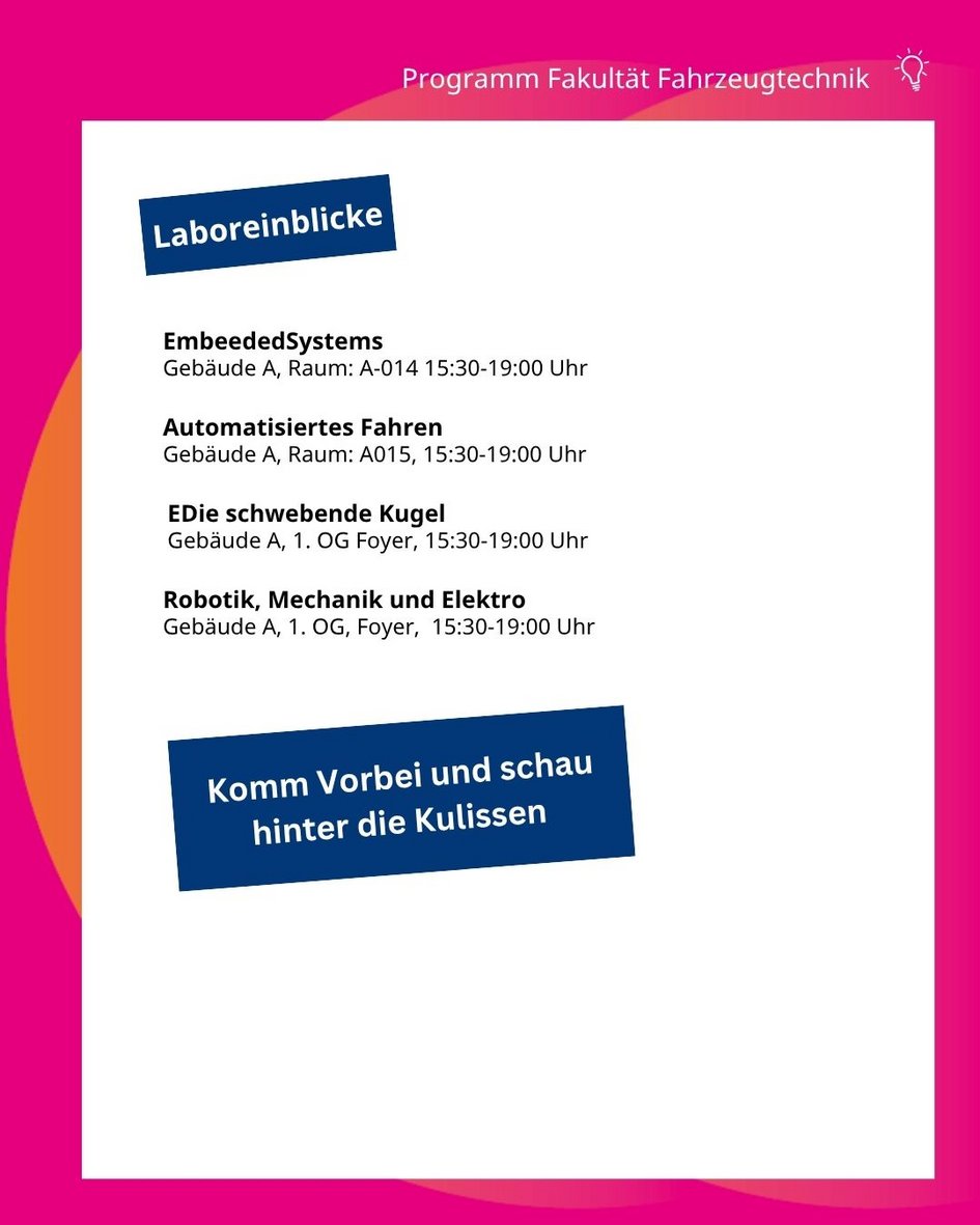 Programm Labore Fakultät Fahrzeugtechnik