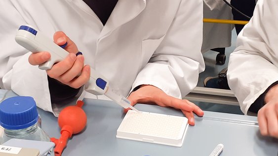 Studierende im Labor führen ein Versuch durch