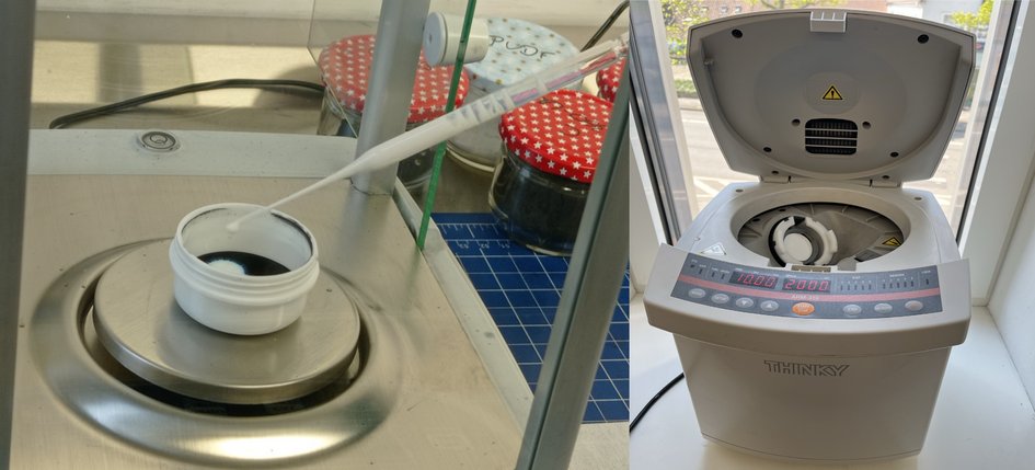 Ab wiegen und zentrifugieren der Materialien.