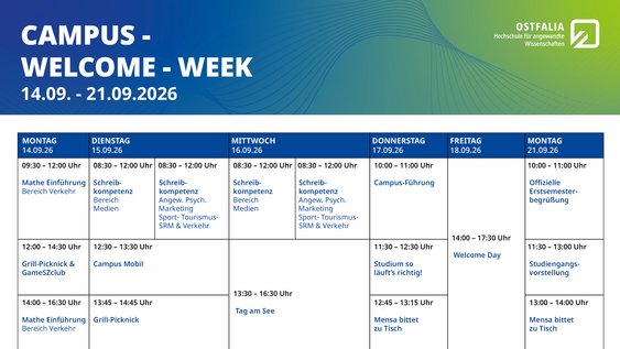 Ostfalia Wochenplan Welcome Week