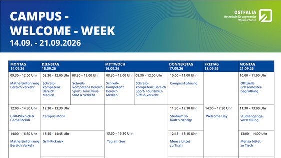 Ostfalia Wochenplan Welcome Week
