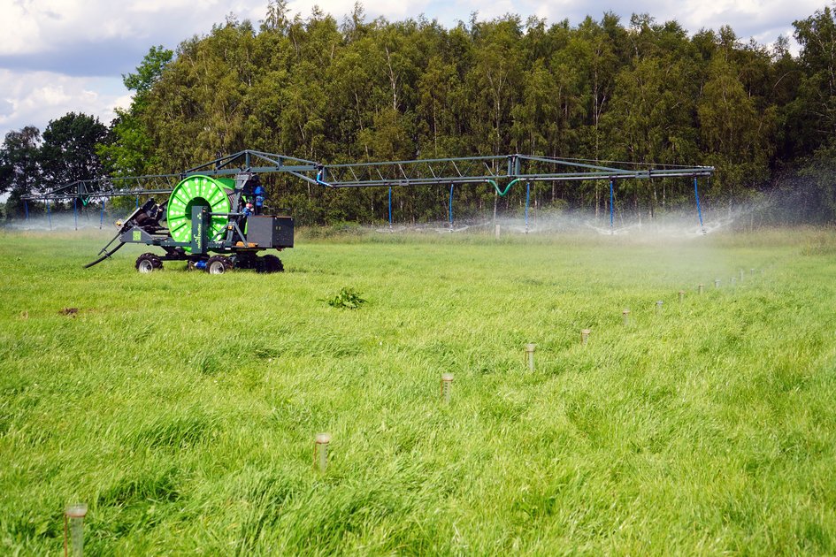 Der autonome Beregnungsroboter rainbutler bietet eine innovative Alternative zu etablierten Bewässerungssystemen. INBW und rain2soil untersuchen gemeinsam die Effizienz und Gleichmäßigkeit der Wasserverteilung. Mithilfe von mehr als 200 Regenmessern wird die ausgebrachte Wassermenge flächenspezifisch erfasst und bewertet, um die bedarfsgerechte Bewässerung von landwirtschaftlichen Kulturen weiterzuentwickeln. Foto: Marie Ruhm/Ostfalia