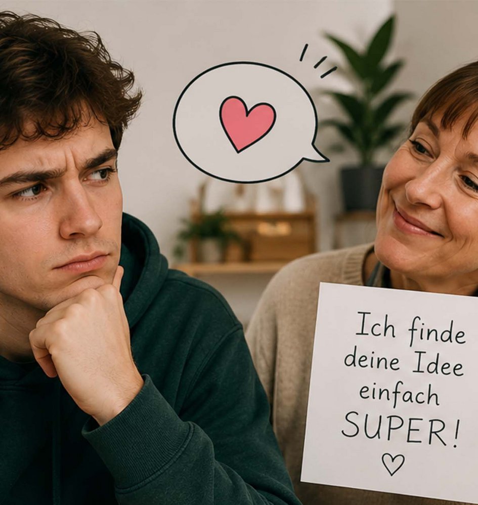 Mutter unterstützt ihren Sohn bei der Gründung