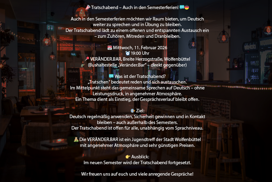 Einladung zum Tratschabend am 11.02.26 in der Veränderbar Wolfenbüttel