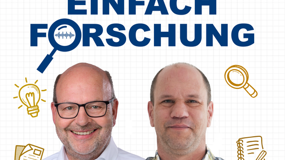 Cover des Ostfalia-Podcasts "Einfach Forschung". Dieser wird von Prof. Dr. Heinz-Dieter Quack (links) moderiert. Zu Gast ist in dieser Folge zum Thema "Neurodiversität in der Lehre" Prof. Dr. Hendrik Ernst.