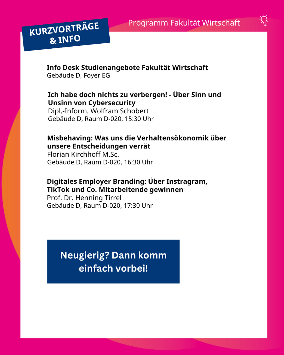 Programm der Fakultät Wirtschaft