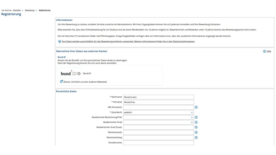 3. Bitte gebe deine persönlichen Daten zur Registrierung ein. Achtung: Der Screenshot zeigt nur den oberen Teil der Maske, es sind noch weitere Eingaben notwendig.