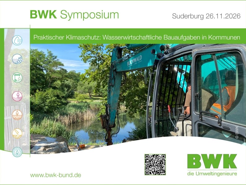 BWK-Symposium, Bagger bei Bauarbeiten an einem Gewässer.