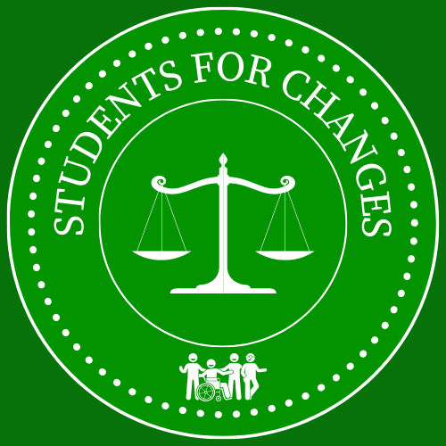 Logo of the student initiative "Students for ChanGeS": "Students for ChanGeS" lettering with scales Persons with and without (visible) impairments