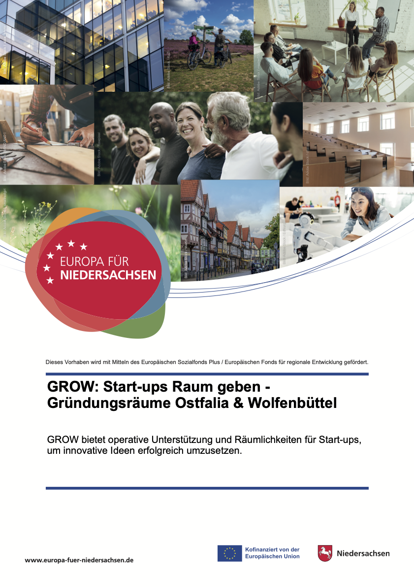 Plakat für das Projekt GROW mit dem Hinweis, dass dieses Vorhaben mit Mitteln aus Europäischen Fonds regionale Entwicklung gefördert wird