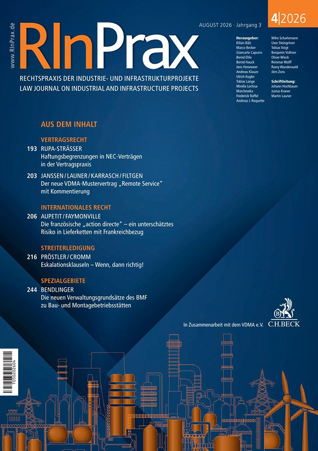 Cover der Zeitschrift "Rechtspraxis der Industrie- und Infrastrukturprojekte (RInPrax) 4/2026