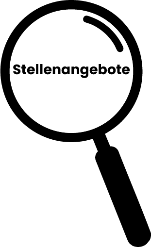 Eine Lupe in deren Mitte das Wort "Stellenangebote" steht.